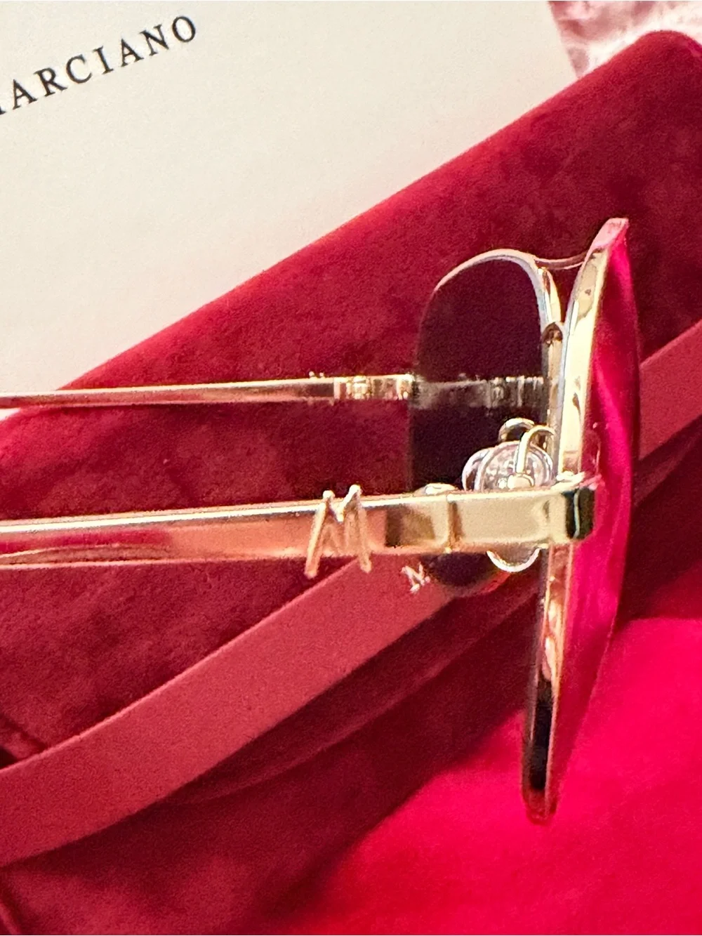 Marciano Gold Aviator Sunglasses with Burgundy Velvet Case and box